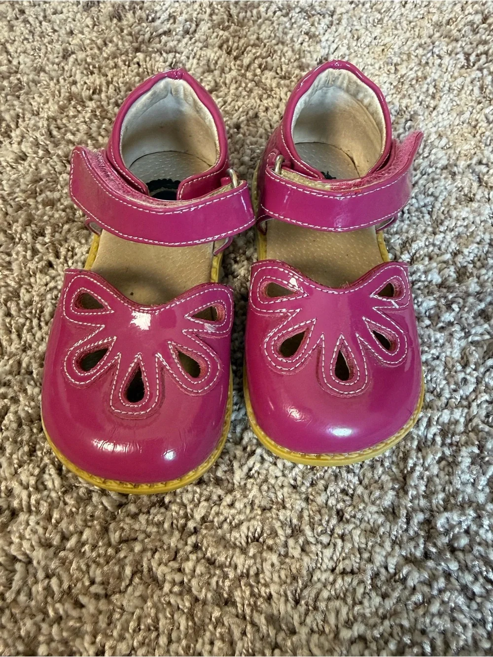 Livie & Luca Hot Pink Patent Mary Jane Shoes with Flower Cutouts